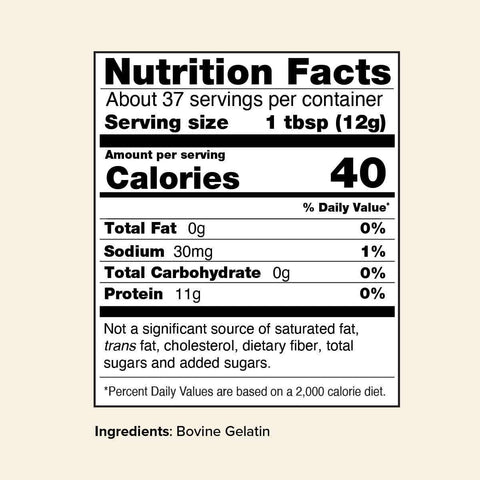 Great Lakes Wellness Grass-Fed Beef Gelatin – näringsdeklaration (US-etikett)